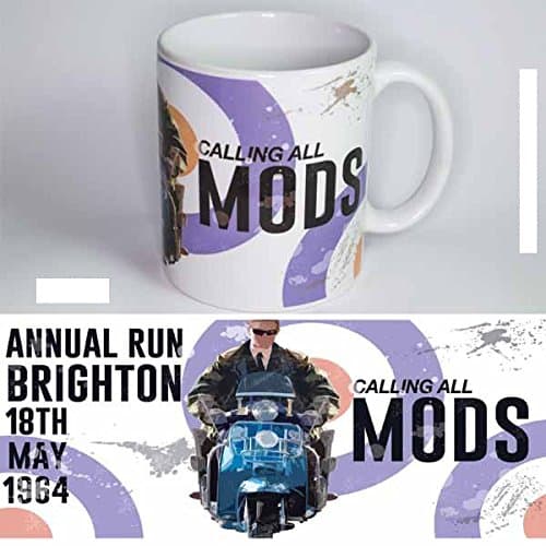 ARTIST DESIGNED COFFEE/TEA MUG - Art/Artwork Comes From A Collection Of Licensed Classic, Nostalgic, Retro, Vintage, Antique And Original Designs - This "Calling All mods [Annual Brighton Run 1964]" Mug Has A Lovely Decorative Design/Theme - Perfect For A Delicious Cup Of Coffee, Tea, Hot Cocoa & More! - Makes A Wonderful Gift!