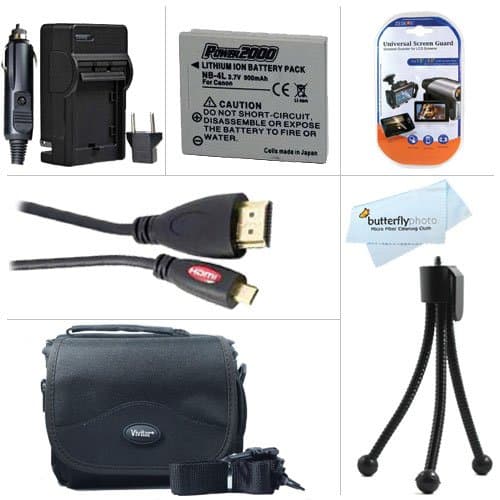 Must Have Accessory Kit For Canon VIXIA Mini Compact Personal Camcorder Includes Extended Replacement (900 maH) NB-4L Battery + Ac/Dc Travel Charger + Mini HDMI Cable + Deluxe Case + Mini Tabletop Tripod + Screen Protectors + More
