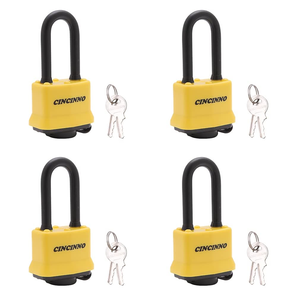 4 Pack Heavy Duty Covered Laminated Steel Padlocks Keyed Alike, Weatherproof Padlocks with 1-9/16 in. Wide Body, Long Shackle for Gate, Shed, Storage Locker Lock