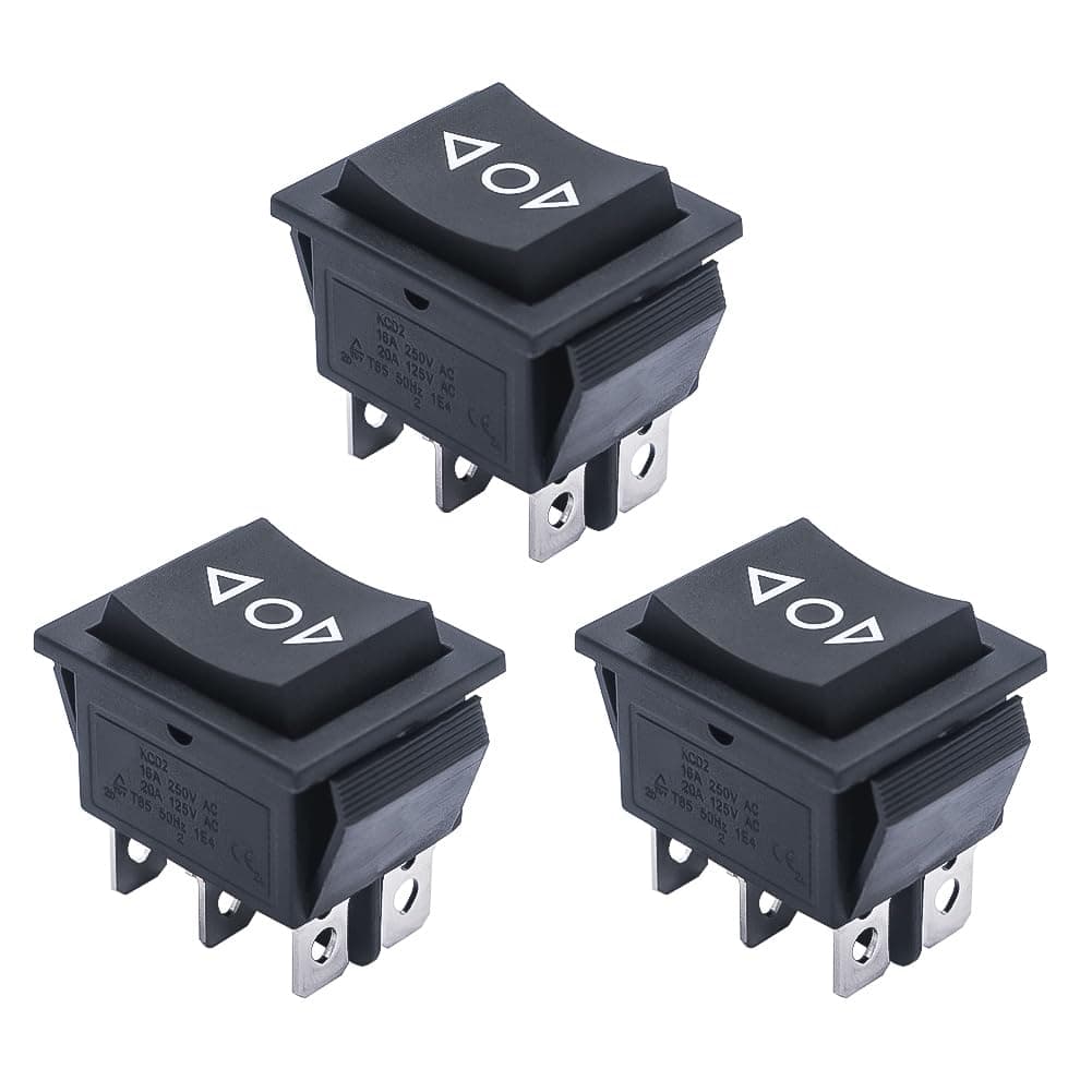 mxuteuk 3pcs DC12V Momentary Rocker Switch 6 Pin 3 Position DPDT Reverse Polarity Toggle Switch Automatic Reset Power Switch (ON)/Off/(ON), Use for Motor Car Auto Boat KCD2-223-JT