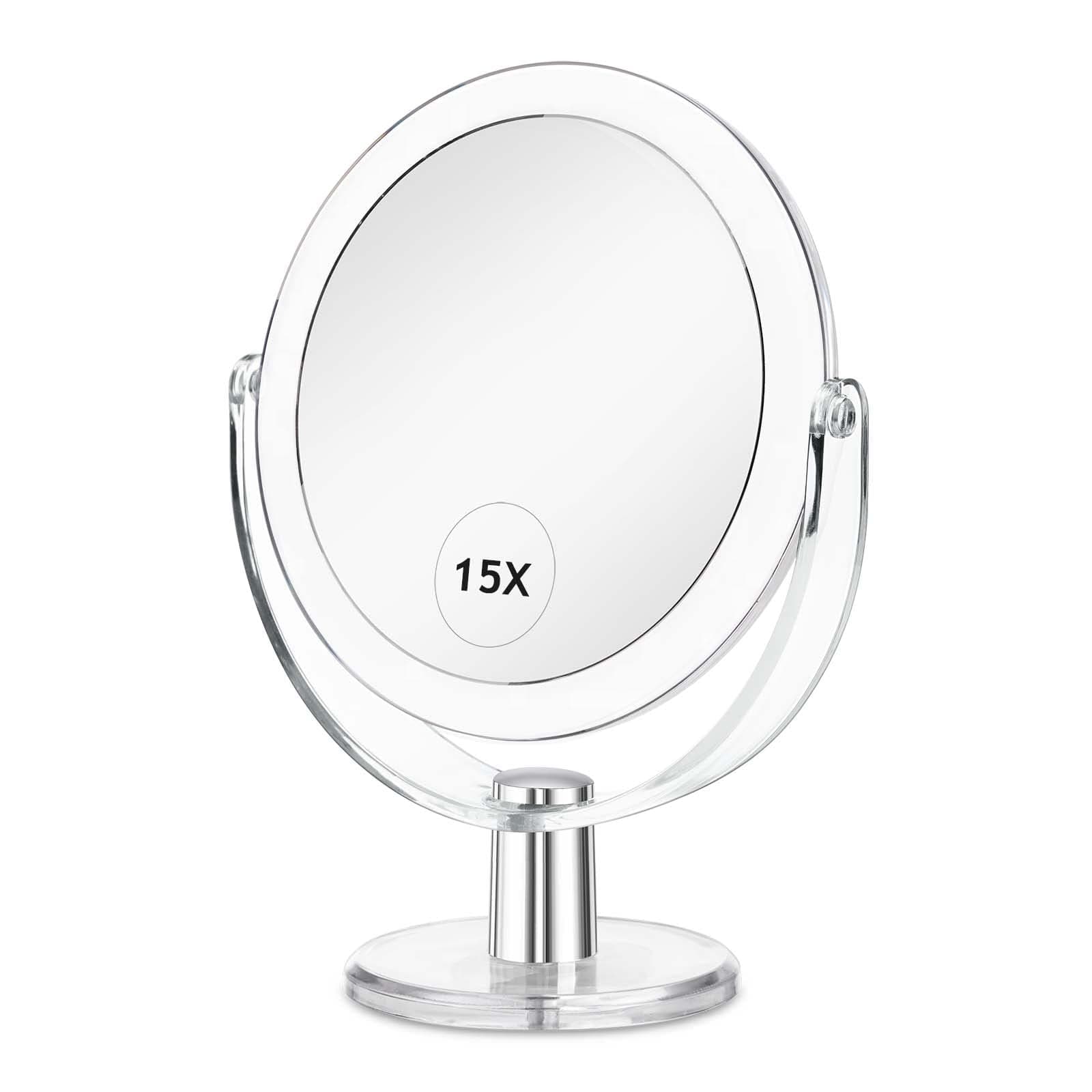 Vanity Mirror Makeup Mirror with Stand, 1X/15X Magnification Double Sided 360 Degree Swivel Magnifying Mirror, 6.25 Inch Portable Table Desk Counter top Mirror Bathroom Shaving Make Up Mirror
