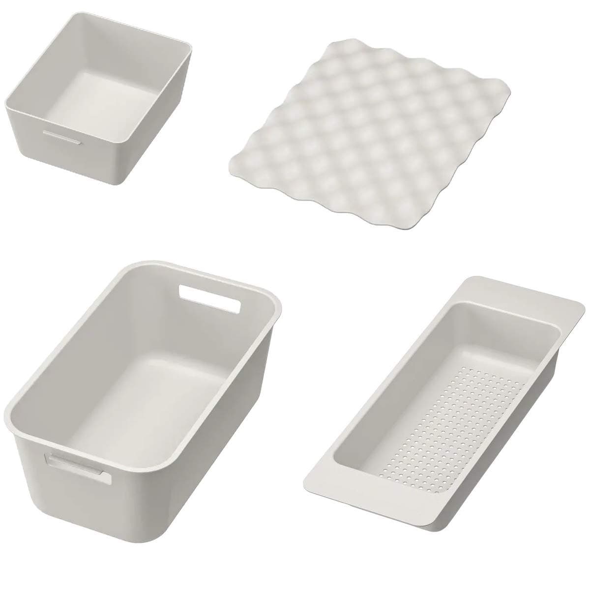 Ikea GRUNDVATTNET Combination of (Washing-up Bowl, Colander, Box, Mat) Grey,Polypropylene Plastic.