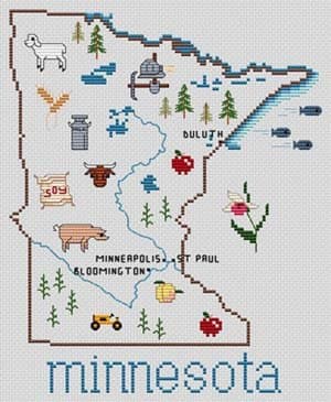 Minnesota Map Cross Stitch Pattern