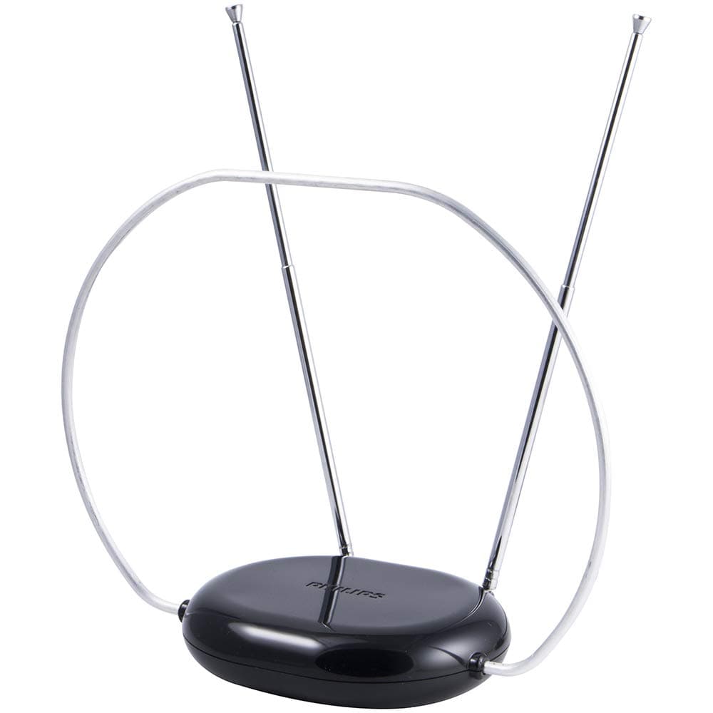 Rabbit Ears Indoor TV Antenna, Dipoles and Circular Loop, Tabletop Antenna, Digital, Smart TV Compatible, HDTV Antenna, 4K 1080P VHF UHF, 152.4 cm Coaxial Cable, Black, SDV8201B/27