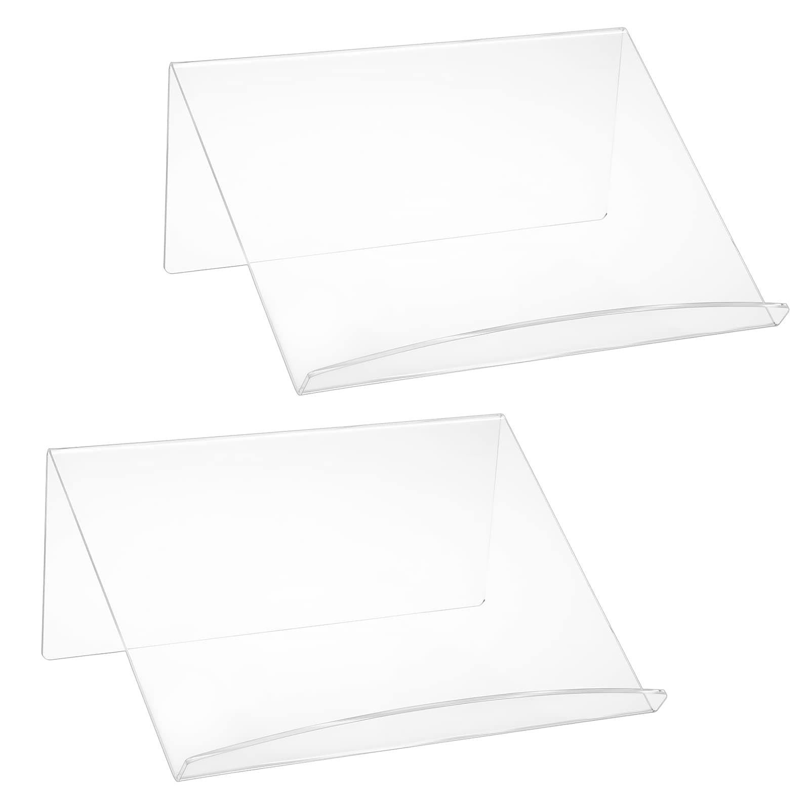 BSTKEY Set of 2 Acrylic Book Display Stand 3mm Thickness Art Display Stand, Clear Slope Book Shelf Holder Handwriting Reading Art Anti-Slip Border Laptop Stand for Display 12x8.5x5.1