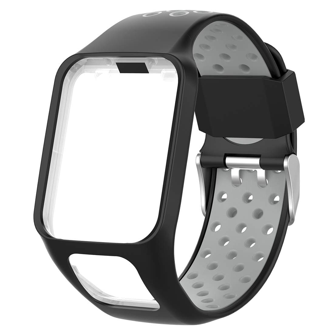 Dual-Colors Replacement Silicone Wrist Band Strap for TomTom Runner 3/2/Adventurer/Golfer 2/Spark/Spark 3 (Black + Gray)