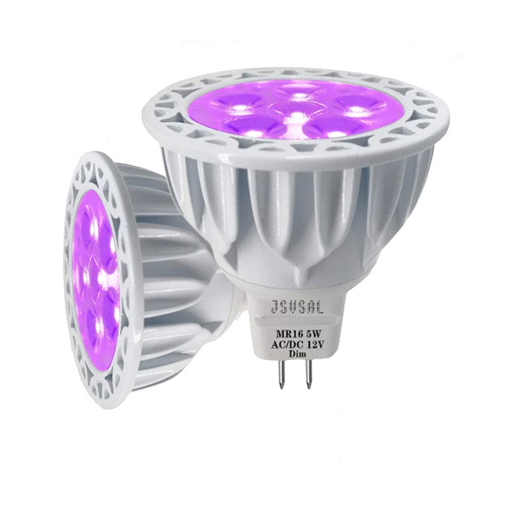 MR16 GU5.3 Bi-Pin Base LED Bulbs,Dimmable Purple 5W, 50W Halogen Equivalent,AC/DC 12V Low Voltage,40 Degree Spotlights for Landscape Yard Garden Tree Pool Holiday Lighting,2-Pack