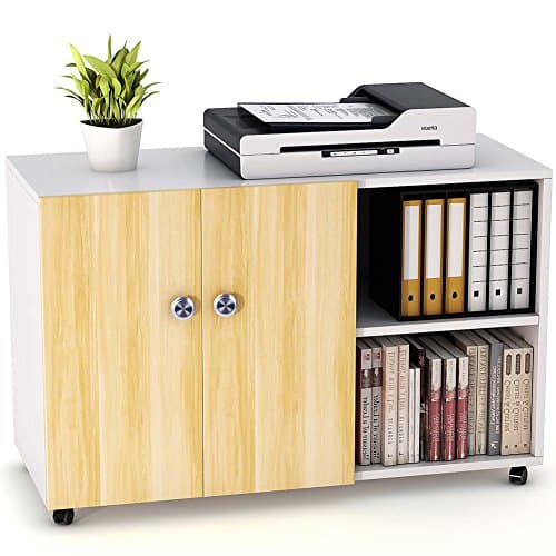 LITTLE TREE File Cabinet, 39" Filing Cabinet Office Printer Stand with Shelves Storage and Doors for Home Office,Walnut