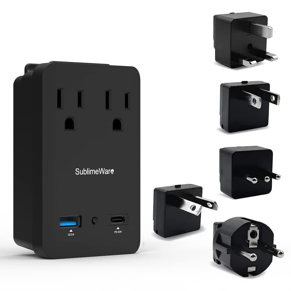 2000 W Travel Adapter Kit w/ 2 USB Ports & Outlets - International Power Adapter Plug Europe US UK Adaptor - 220-110V Adapter - Smart 2.4 A & Type C USB Electrical Charger Dual Voltage Sublimeware