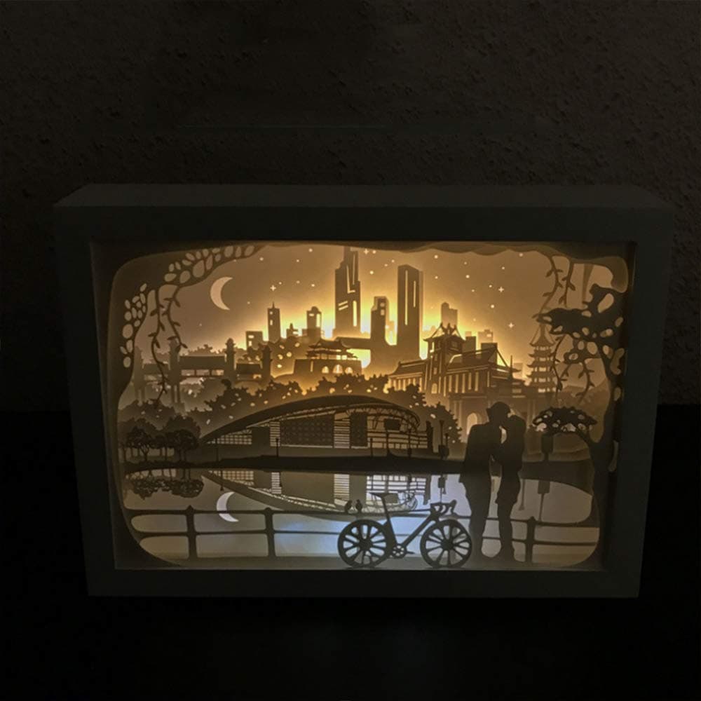 EFGS Paper-Cut Light Box, Remote Control 3D Paper Carving Light Three-Dimensional Creativity Shadow Night Lights Romantic Atmosphere Halloween Christmas