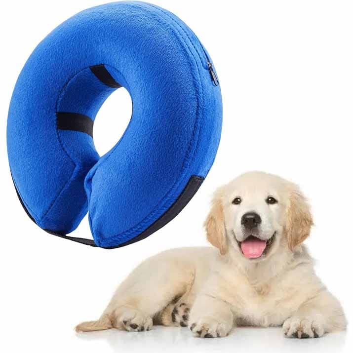 zukent Inflatable Pet Protection Cover Recovery Collar Pet Collar Cone Soft Adjustable Comfy Quick Release Dog Donut Collar Washable Protective Collar for Dogs Cats to Stop Licking Wounds（S）
