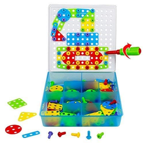 TONZE Puzzle Construction Toys Building Blocks Mosaic,Creative Pegboard with Screwdriver Take Apart Toy Educational STEM Toys for 3 4 5 6 Year Old Boy Girl Kids