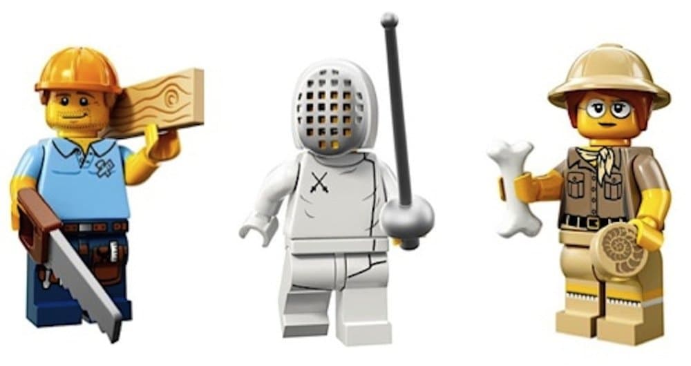 Carpenter, Olympic Fencer, Paleontologist: Lego Collectible Minifigures Series 13 Custom Bundle 71008
