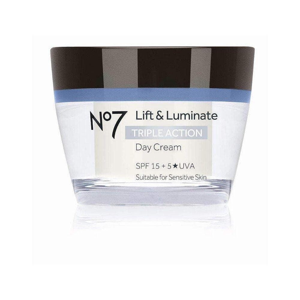 No7 Lift & Luminate Triple Action Day Cream SPF 30 - Broad Spectrum Anti Aging Face Cream - Hydrating Hibiscus Peptides & Hyaluronic Acid + Brightening Emblica & Vitamin C (50ml)