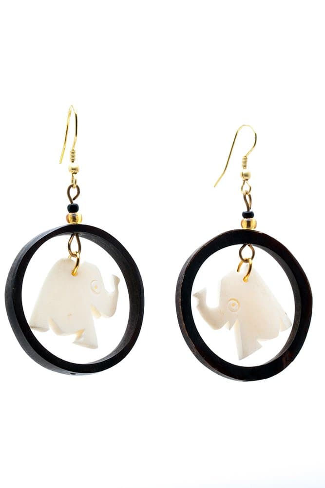 Maisha Fair Trade Batiked Round Light Wieght Elephant Earring