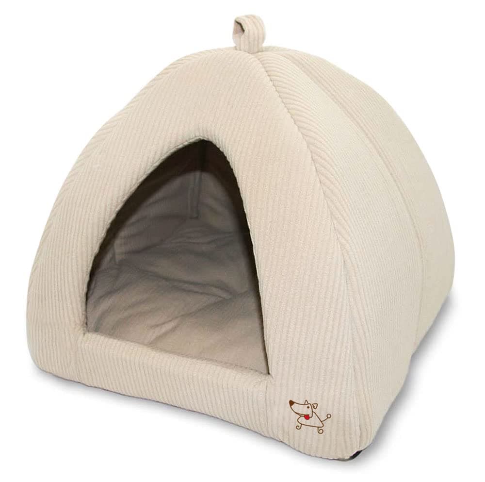 Best Pet Supplies Tent-Soft Bed for Dog and Cat - Beige Corduroy, 16" x 16" x H:14"