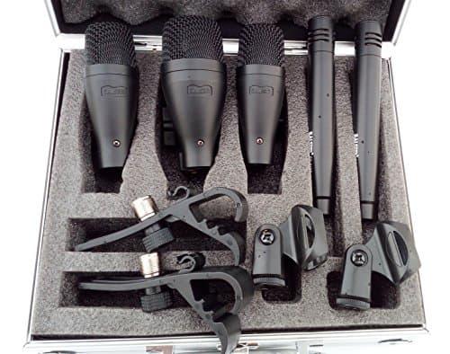 5-piece Drum Microphone Kit with 2 Tom/Snare Microphones, 1 Kick Microphone, and 2 Overhead Condenser Microphones