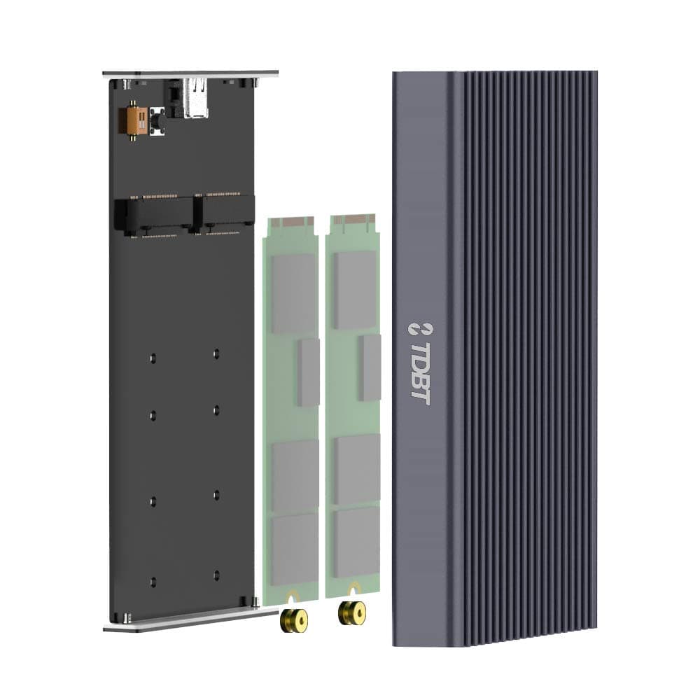 TDBT Dual Bay M.2 SATA SSD Hardware RAID Enclosure, NOT for NVMe SSD, Supports RAID 0/RAID 1/JBOD/Span, 10Gbps USB-C to M.2 NGFF SATA SSD Aluminum Enclosure, USB 3.1 2X M.2 SATA RAID Adapter