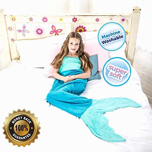 The Original Blankie Tails Mermaid Tail Blanket (Youth Size), Ocean Blue/Aqua