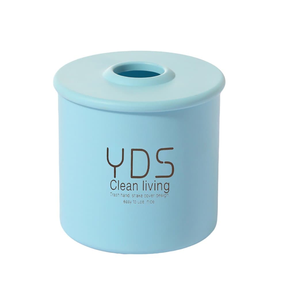 Cylindrical Plastic Tissue Toilet Paper Box Storage Container Holder (Blue)
