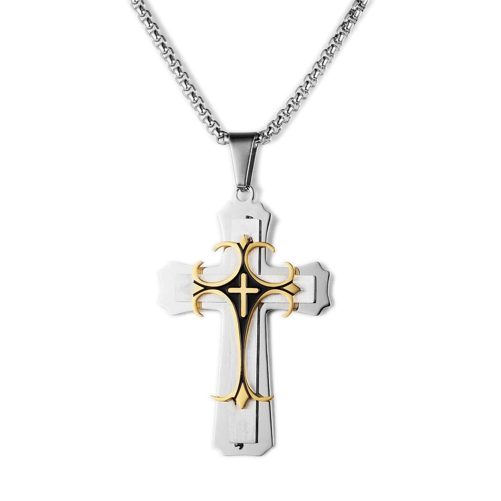 Men’s Stainless Steel Cross Necklace with Chain – Gothic Christian Pendant Jewelry for Men, Gold/Silver Tone Large Cross Pendant for Gifts