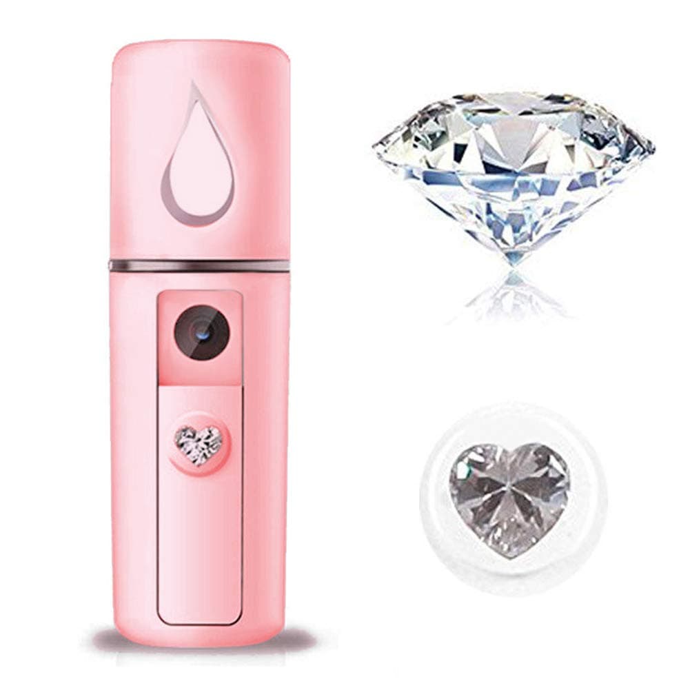 Nano Facial Steamer Mist Spray Eyelash Extensions Cleaning Pores Water SPA Moisturizing Hydrating Face Sprayer USB Rechargeable Mini Beauty Device (Pink)
