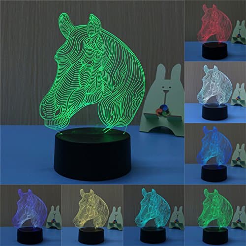 TTqp 3D LED Desk Table Horse Head Night Light Lamp 7 Color Touch Lamp Kiddie Kids Children Family Home Office Childrenroom Theme Decoration