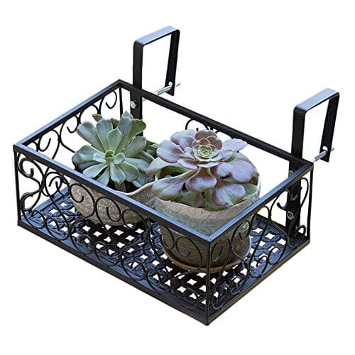 MORITIA Iron Hanging Shelf Basket with Hooks, Balcony Flower Pot Holder Railing Shelf, for Patio Porch or Fence (S, 11.8 x 7.8 x 4.5 inch)