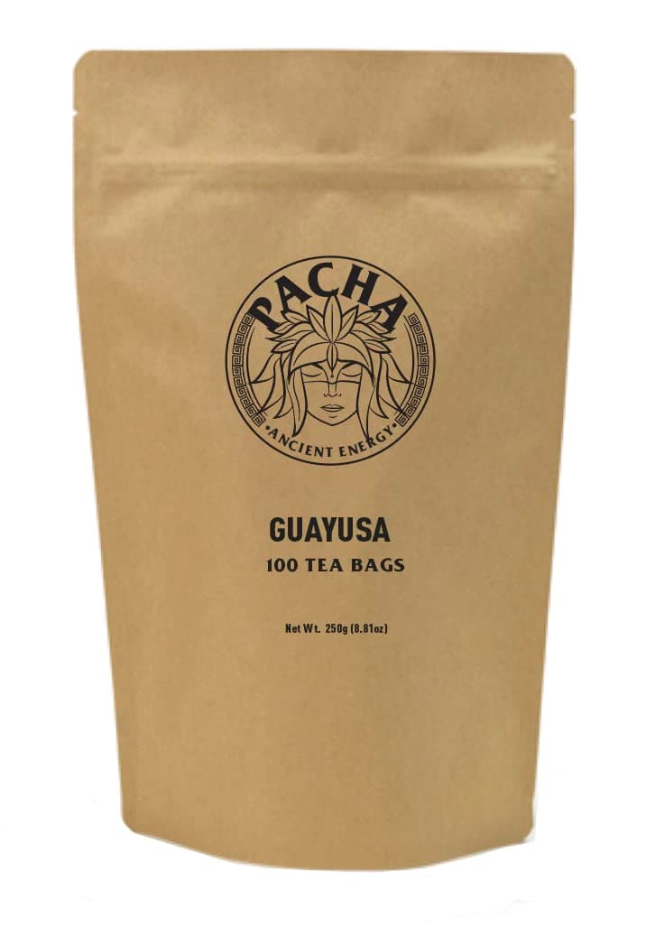 GUAYUSA TEA BAGS by PACHA | Naturally High in Antioxidants, L-Theanine & Theobromine | Sustained Energy Herbal Tea | Alternative to Yerba Mate, Coffee, Black and Green Tea. (100 Count, Guayusa)