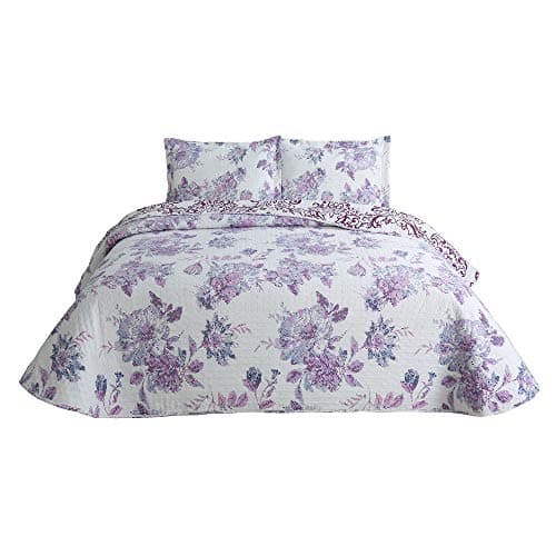 vivinna home textile Bedding Quilts Set Decoration Printed Bedspread Queen Size 90x90 Purple Flowers Coverlet