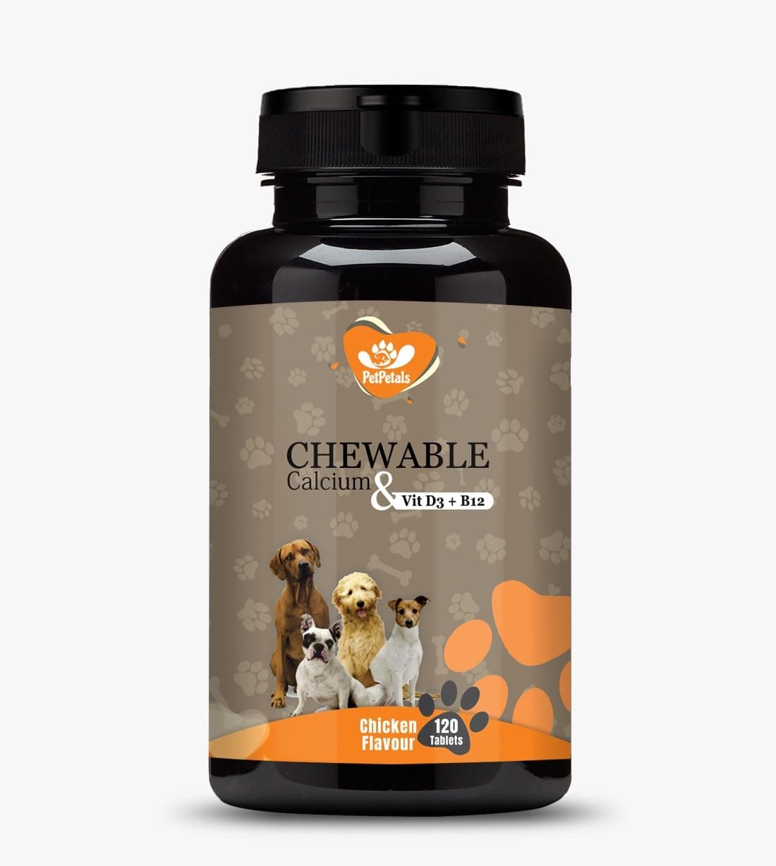 Chewable Calcium & Vitamin D3, B12 for Dogs Supplement Supports Bone Health & Immune System |Chicken Flavour -120 Tablets
