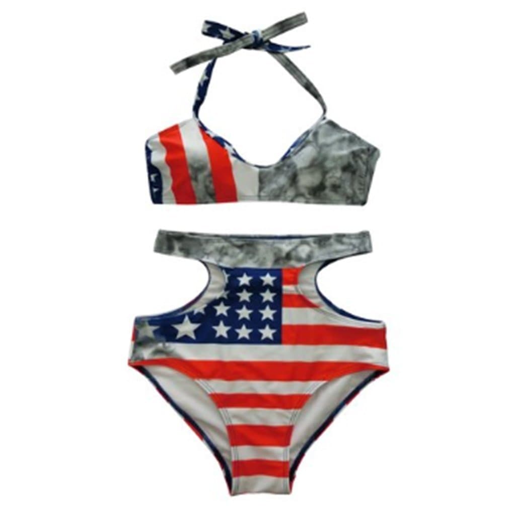 Hellojuncao Gradient Flag High Waisted Bikini Hollow Out Swimwear Swimsuits