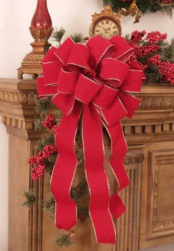 Floral Home Decor Christmas Bows -Set of 2 Red Velvet Gold Edged Bows- deep red Color