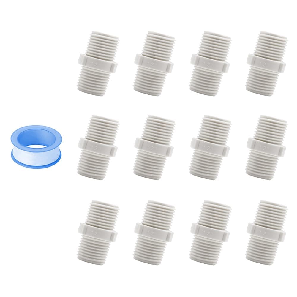 Pack of 12 1/2 Inch PVC Pipe Fittings Hose Connector Pipe Connector G1/2 X G1/2 Male Thread Coupling Adapter Connector HE023-1/2