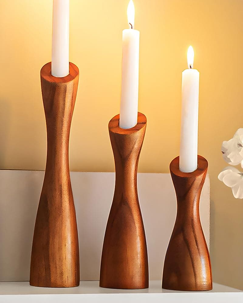 OLEEK wooden taper candle holders - wood taper candle holders for Table Centerpiece - wood candlestick holders (9", 8", 6") - wooden candlestick holder for 7/8" candle stick candlesticks holders woods