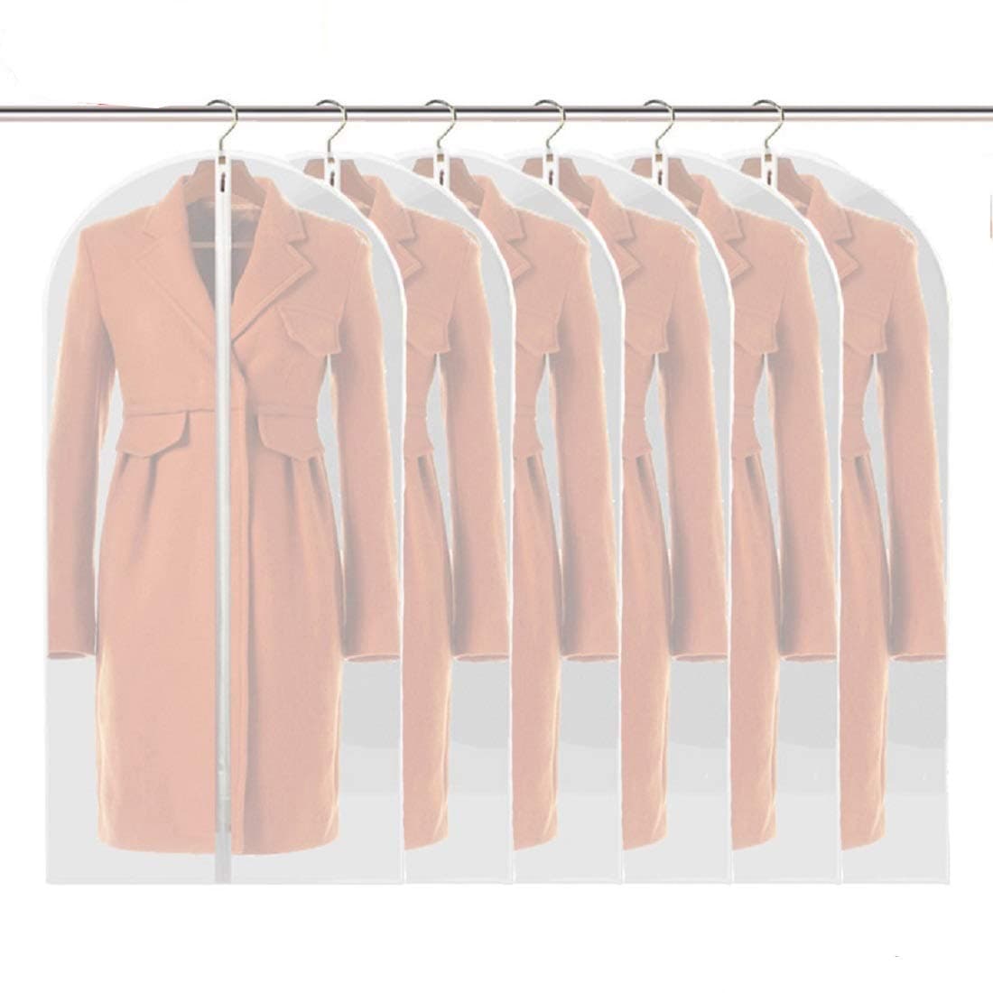 Linseray Garment Cover Bags, 6 Pieces, 100 x 60 CM, Transparent PEVA, Zipper, for Long Dress, Dance Costumes, Business Suits, Dresses, Coats