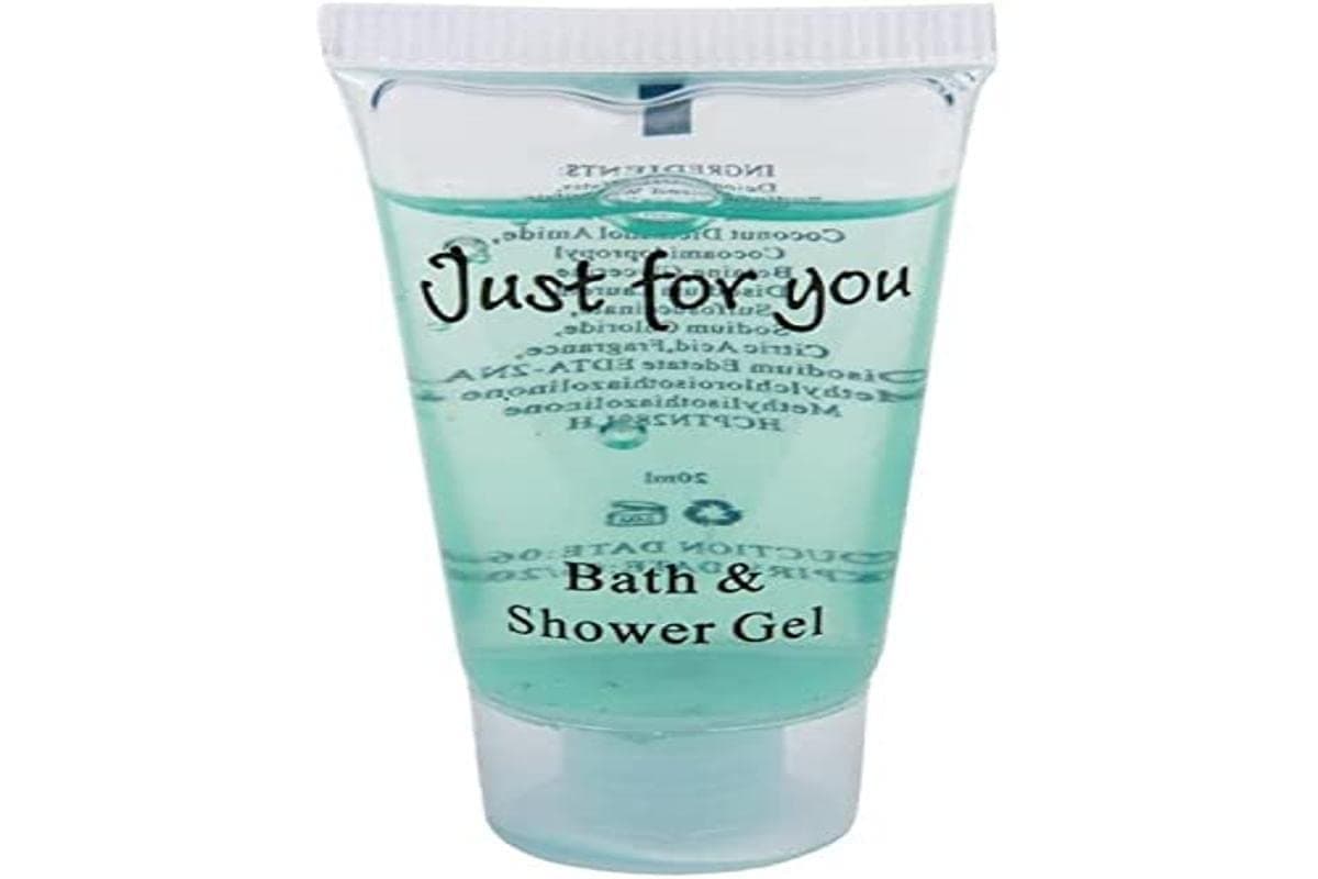 Travel Toiletries - Just for You Bath and Shower Gel 20ml (Pack of 100), REACH Compliant Hotel Shower Gels, Pleasant Fragrance, Hotel or Home Use, Dimensions 79(H) x 39(W) x 22(D) mm | GF949