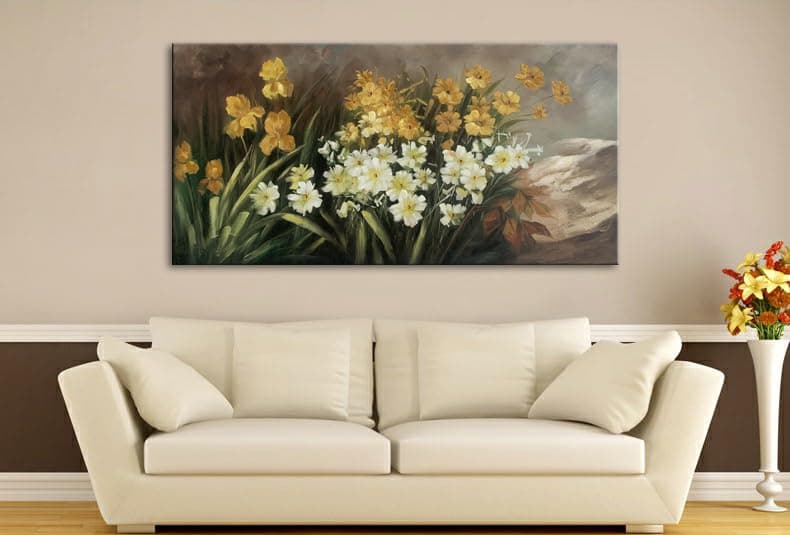Flowers Wall Art Canvas Colorful 3D Textured Summer Picture Landscape Wildflowers Oil Painting White Yellow Floral Large Framed for Living Room Bedroom Home Decor