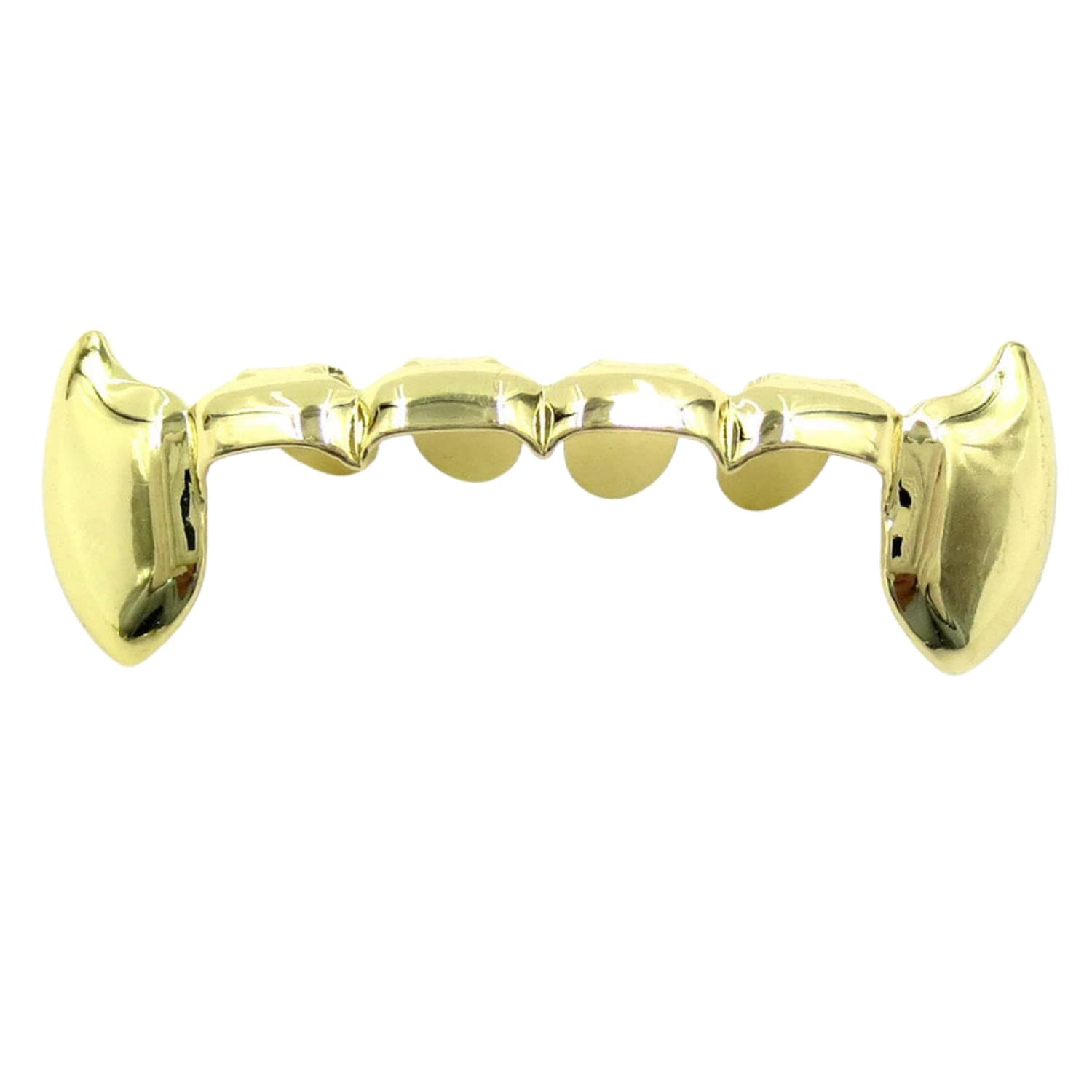 TSANLY24K Gold Plated Grillz Bottom Vampire Fangs Grill Hip Hop Teeth Caps + Extra Molding Bars + Microfiber Cloth