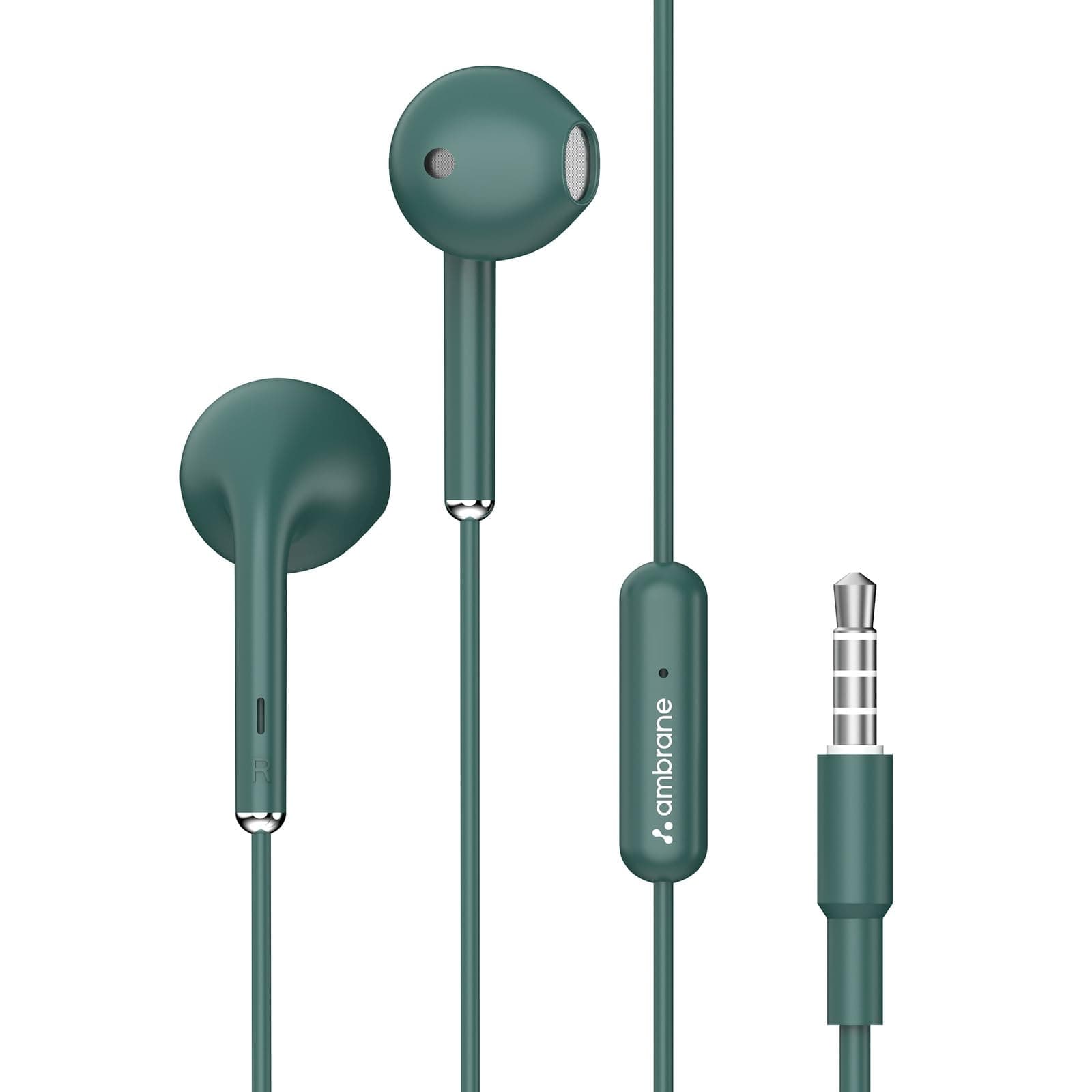 Wired in Ear Earphones with in-line Mic for Clear Calling, 14mm Dynamic Drivers for BoostedBass, 3.5mm Jack, Multi-Functional Controller (Stringz 38 Lite, Green)