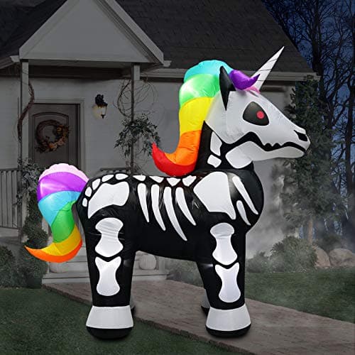 8 Ft Inflatable Halloween Skull Unicorn Decoration Skeleton Decorations for Home Yard Lawn Garden Party Indoor Outdoor