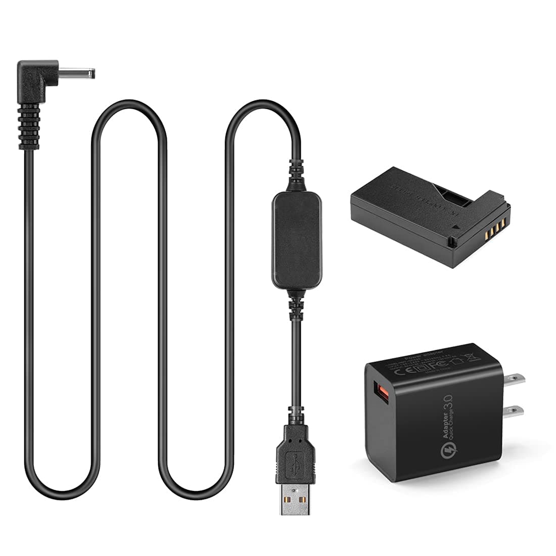 Raeisusp 5V-8.4V USB Drive Cable ACK-E15 Power Supply + DR-E15 LPE12 LP-E12 Dummy Battery DC Coupler Grip + QC3.0 USB Adapter Kit for Canon EOS 100D Rebel SL1 Kiss X7 PowerShot SX70 HS