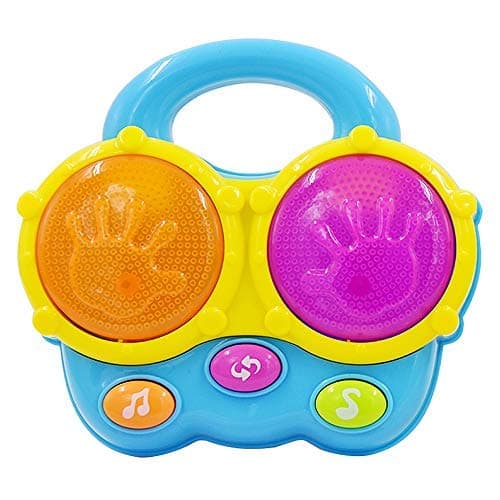 WEofferwhatYOUwant Baby Bongo Drums – Musical Toy with Animal Sounds, Classic Songs & Projector Lights | 3 Play Modes & Soft Volume | Travel Size for Babies 6+ Months | Batteries Included