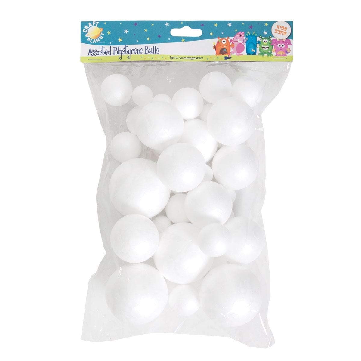 Craft Planet Polystyrene Balls 40 Pieces, White, Assorted Sizes, for Arts and Crafts, Kids, Children, Basic Shapes, Perfect Base, Decoupage, Painting, Bauble-Making