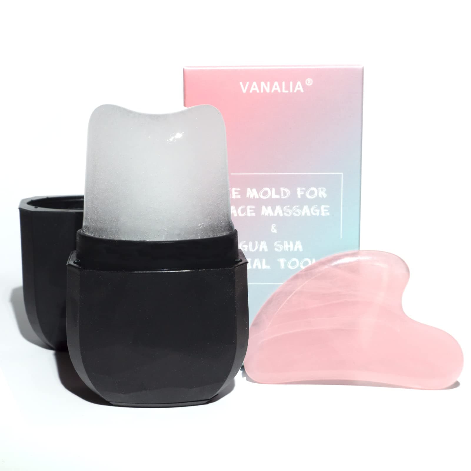 VANALIA Ice Mold for Face, Facial Ice Roller and Gua Sha Facial Tool, Reusable Facial Treatment, Facial Ice to Tighten & Tone Skin & De-Puff The Eye Area, Cryotherapy for Face Ice(Black)