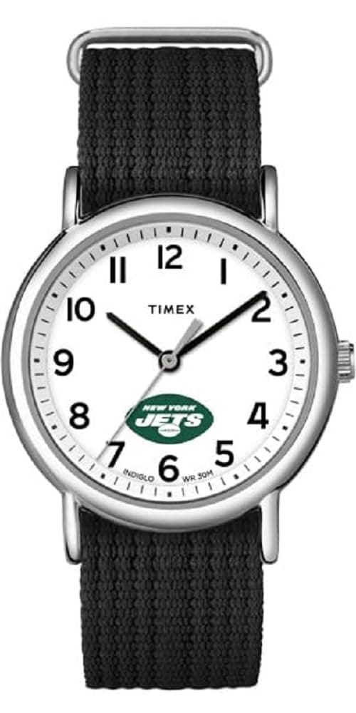 Timex Uni Weekender 38mm Watch with Slip-Through Single Layer Strap, NY Jets, Weekender 38mm