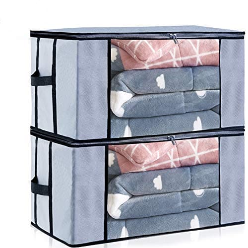 Seckon Large Capacity Clothes Storage Bag Containers [2 Pack] 81.5L Closet Storage Organizer with Clear Windows and Reinforced Handles, 23.65x 17.75x 11.85 inches