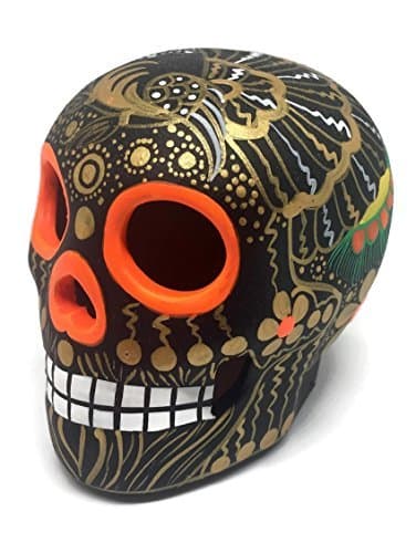 ARTESANO Hand-Painted Mexican Sugar Skull - 3" Dia de Los Muertos Altar Decorations | Day of The Dead Sugar Skulls | Cinco de Mayo Ceramic Calaveras Decor for Home or Office [Black and Gold]