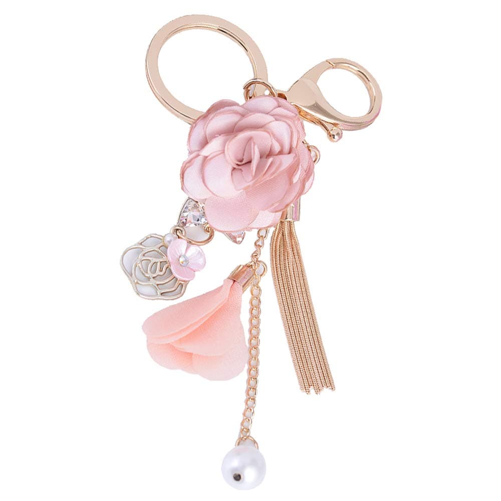 Probeninmappx Rose Flowers Keychain Long Dangle Keyring for Car Key Purse Handbags Charms Ornaments Hanging