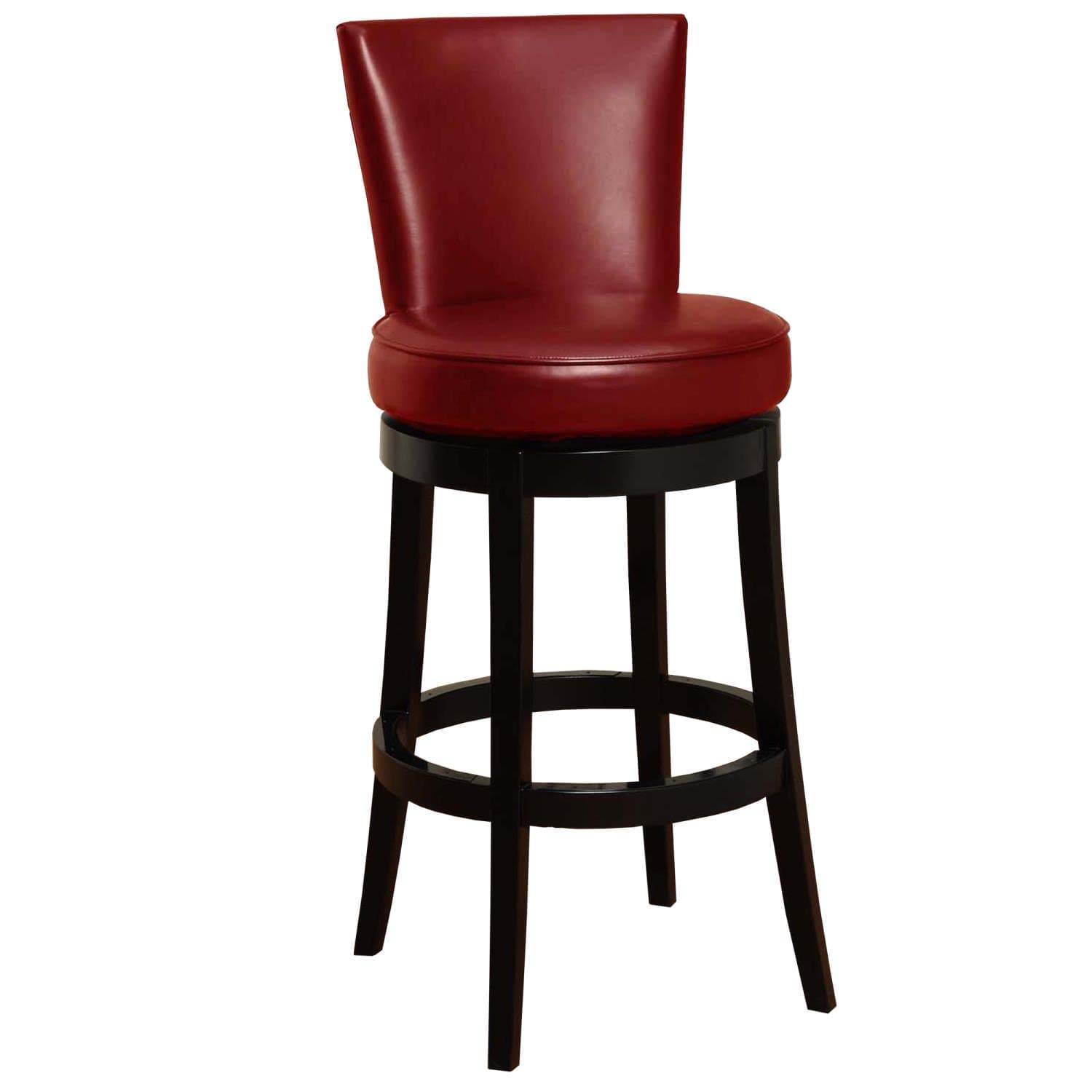 Armen Living Boston 26" Counter Height Swivel Barstool in Red Bonded Leather and Black Wood Finish